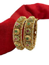 Poorva Gold Plated Multi Color Gokhru Kada Bangles Set With Meenakari